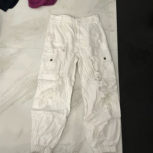 White ripped cargo pants